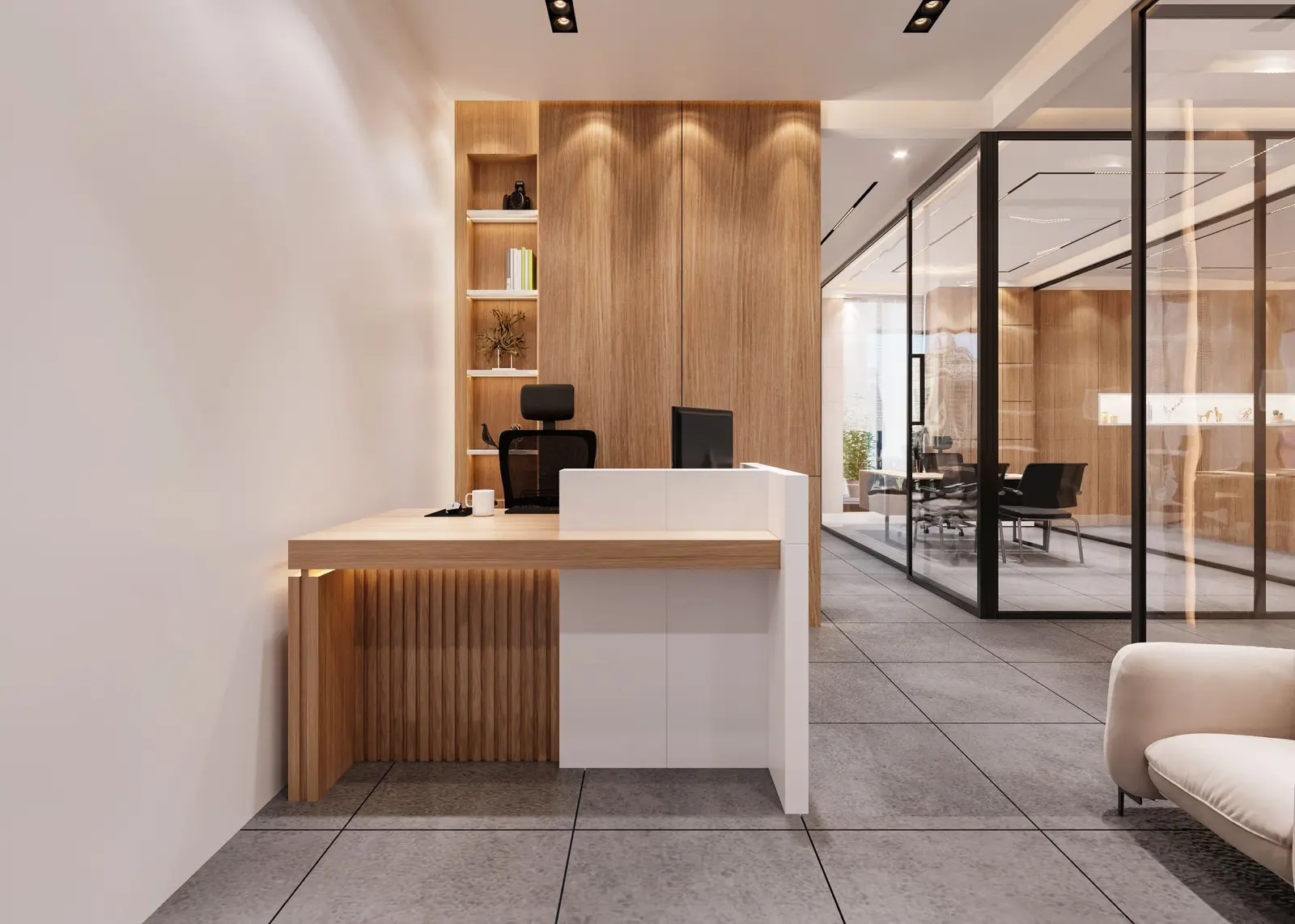 Calm, light reception of a beauty studio